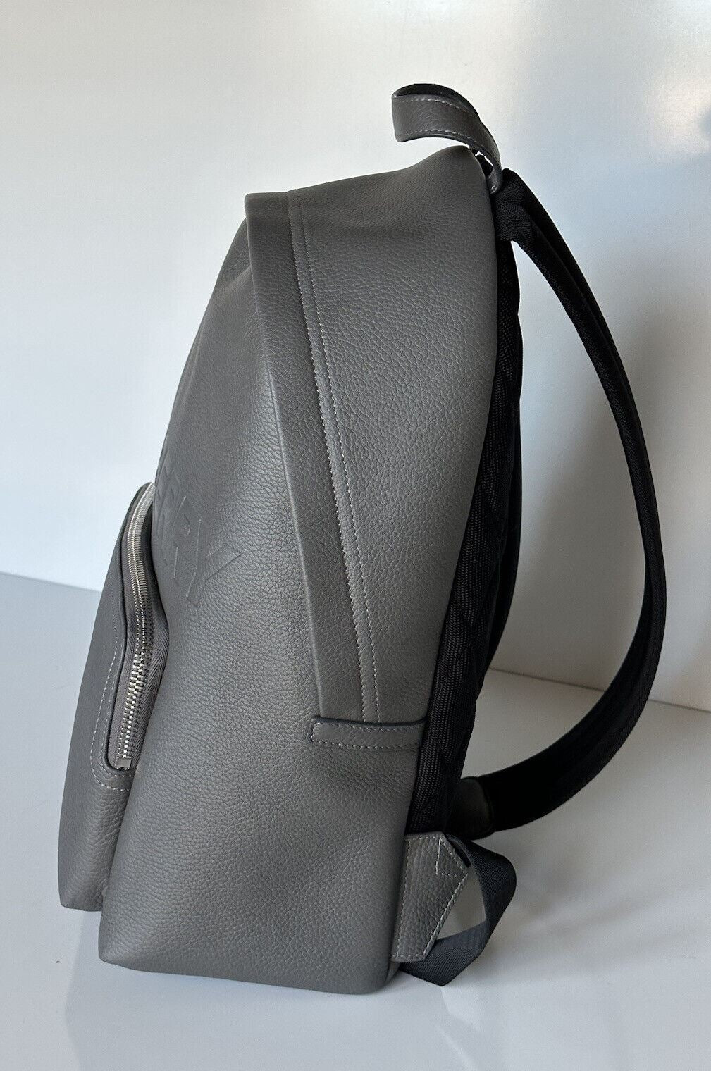 NWT $1650 Burberry Abbeydale Leather Logo Backpack Charcoal Grey 80528731