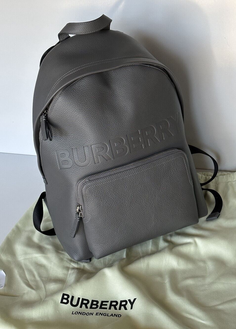 NWT $1650 Burberry Abbeydale Leather Logo Backpack Charcoal Grey 80528731