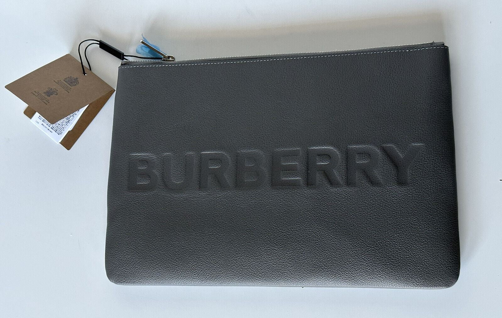 NWT $550 Burberry Charcoal Grey Leather Case Clutch 80528841