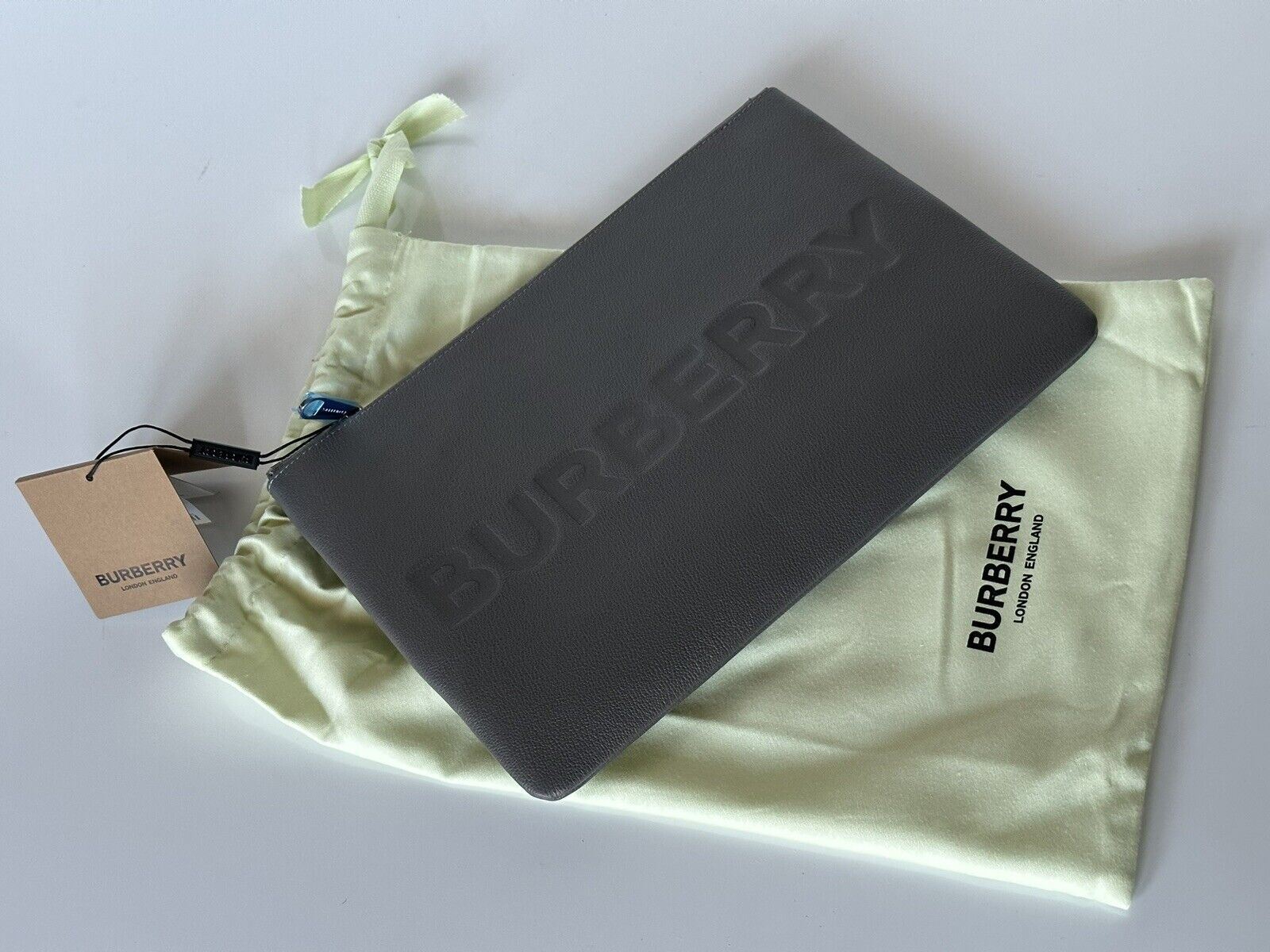 NWT $550 Burberry Charcoal Grey Leather Case Clutch 80528841