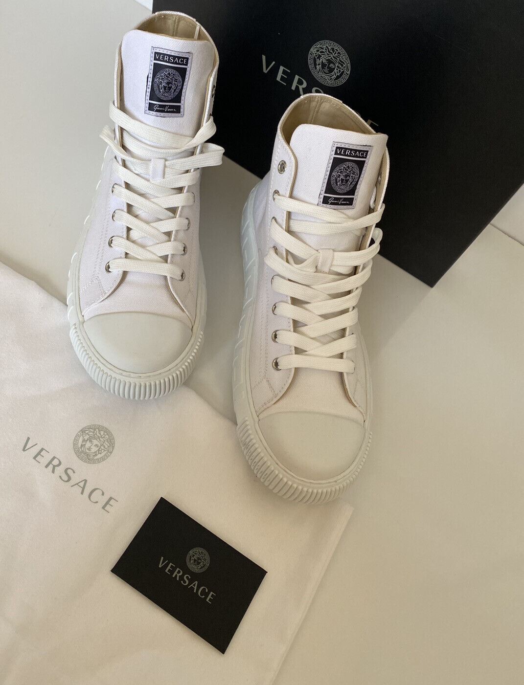 NIB Versace White Palladium High-Top Canvas Sneakers 10,5 US (43,5 Euro) DSU8403 