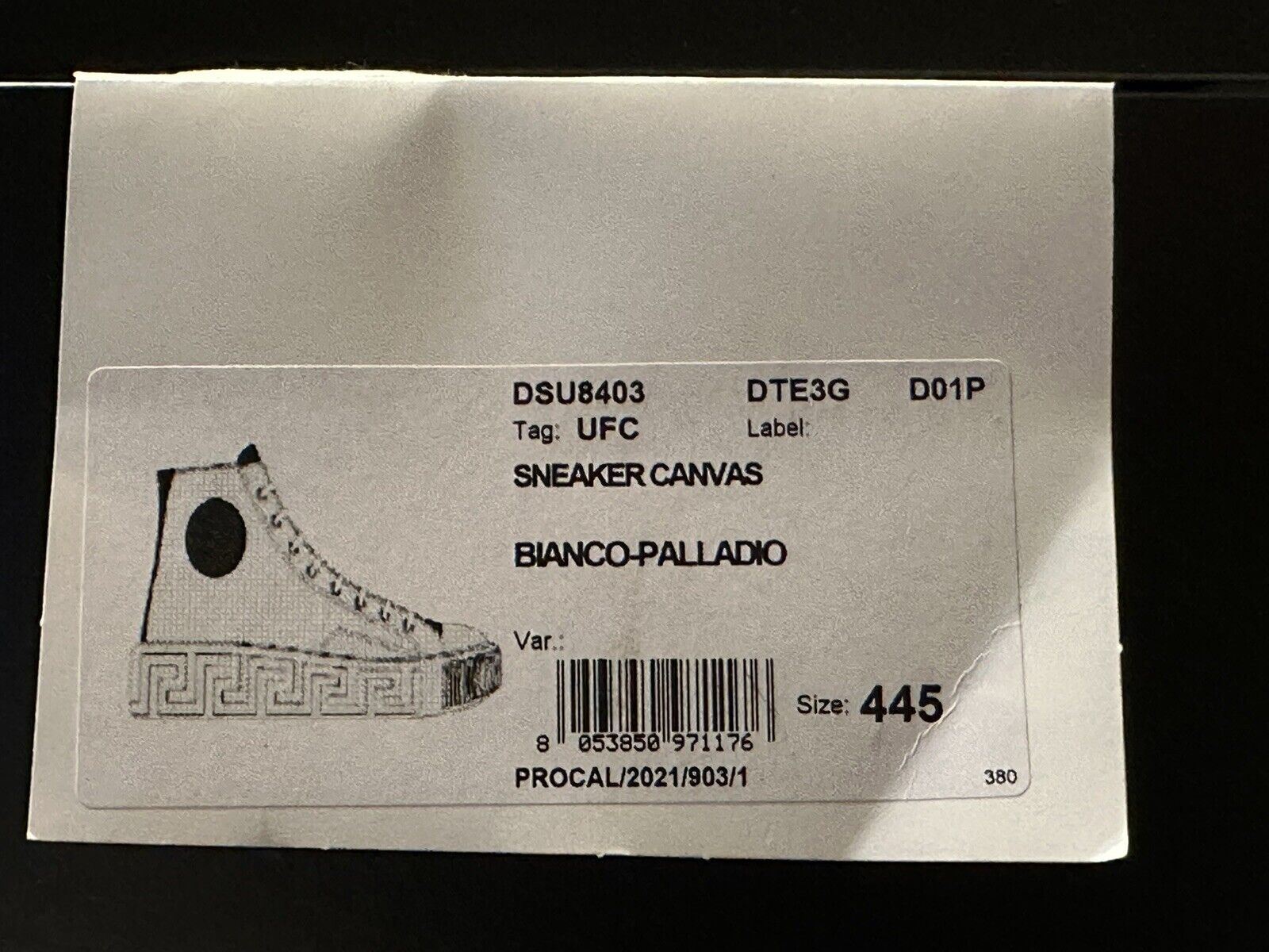 NIB Versace Белые палладиевые высокие кеды из парусины 11,5 США (44,5 евро) DSU8403 