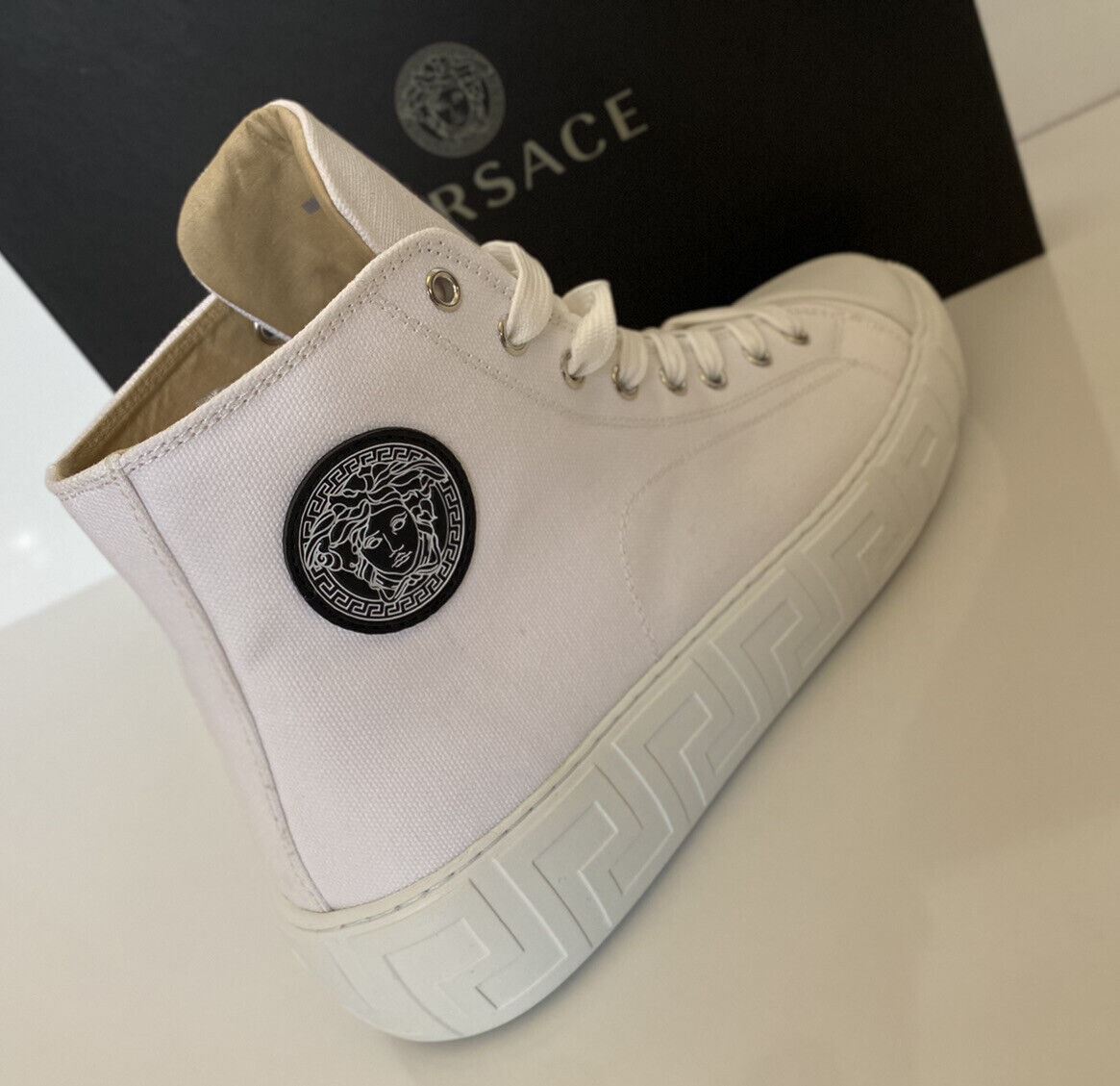 NIB Versace White Palladium High-Top Canvas Sneakers 11,5 US (44,5 Euro) DSU8403 