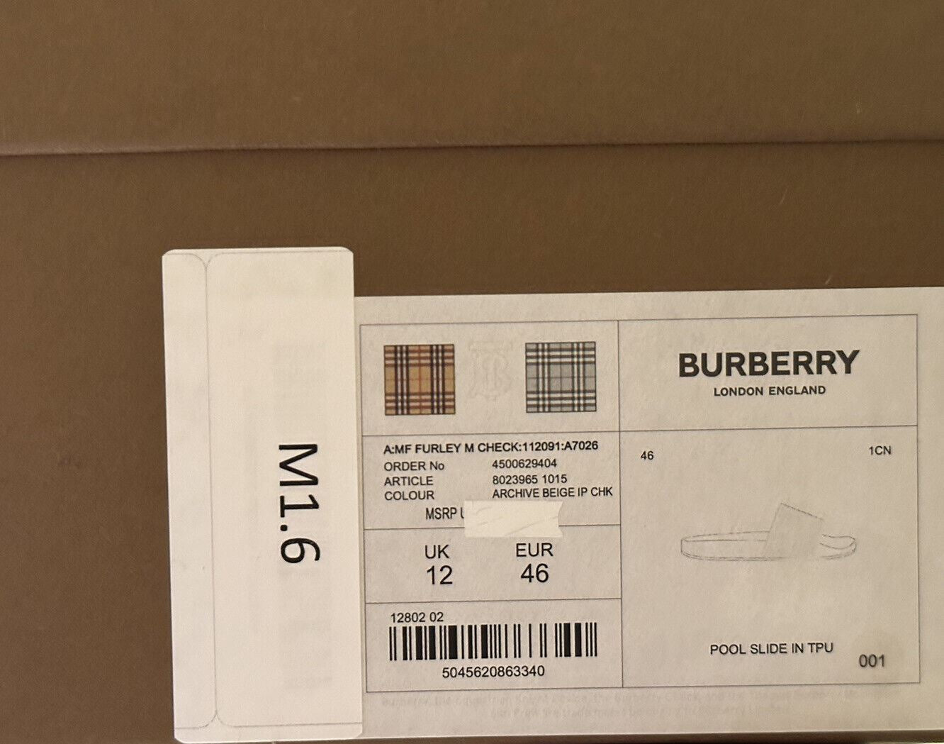 NIB Burberry Vintage Check Archive Beige Slide Sandalen 13 US (46 Euro) 8023965 