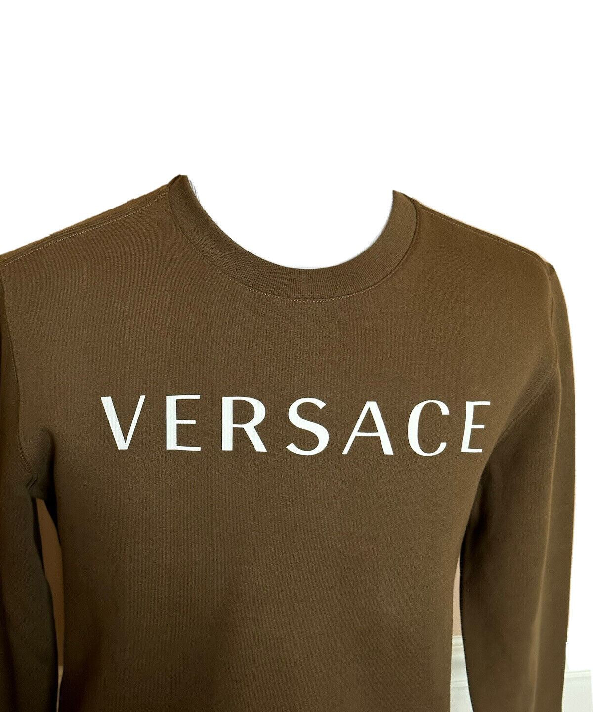 NWT $800 Versace Greek Key and Versace Logo Khaki Cotton Sweatshirt S 1008283