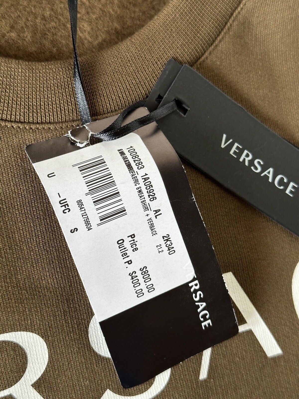 NWT $800 Versace Greek Key and Versace Logo Khaki Cotton Sweatshirt S 1008283