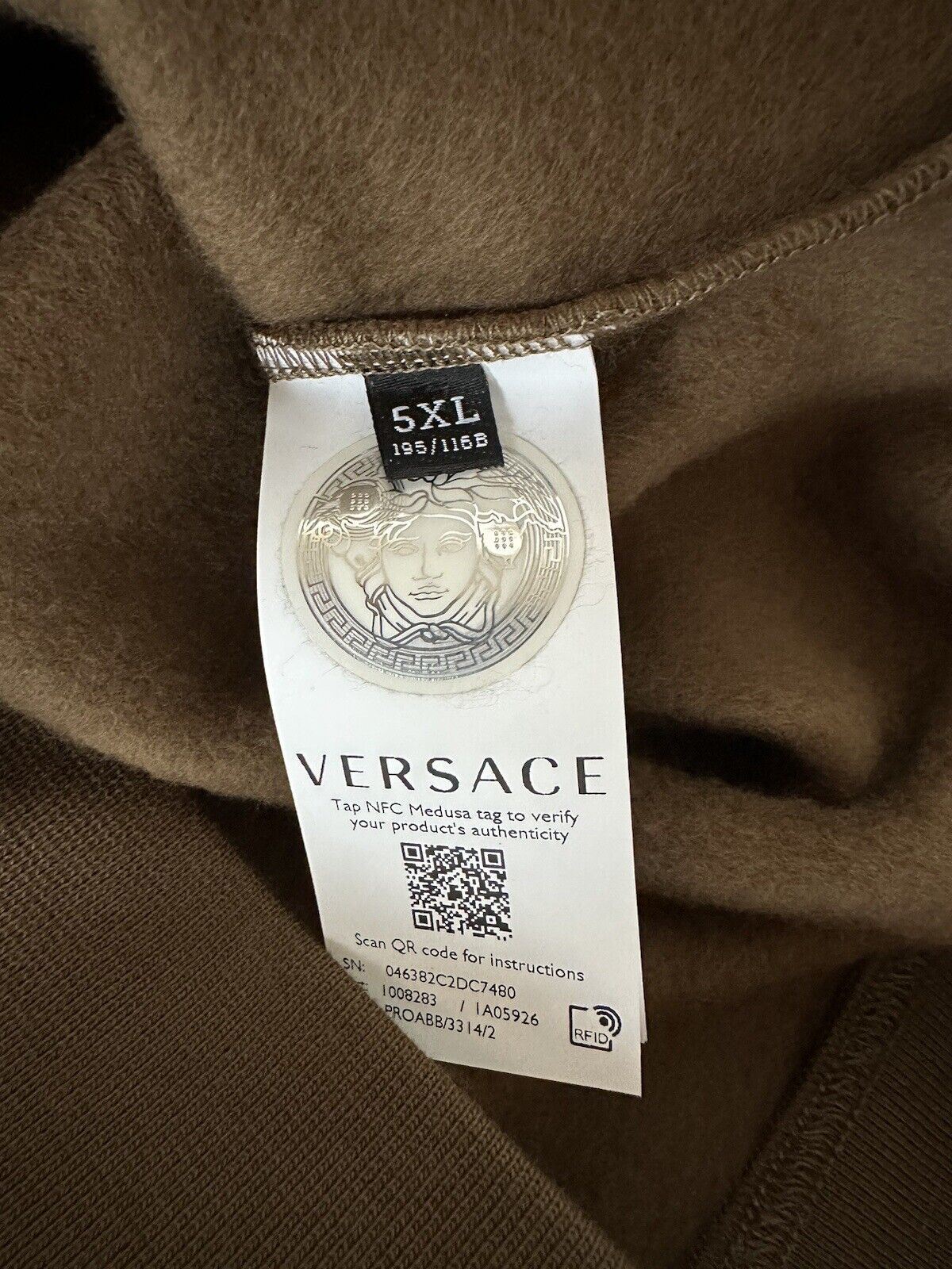 NWT $800 Versace Greek Key and Versace Logo Khaki Cotton Sweatshirt 5XL 1008283