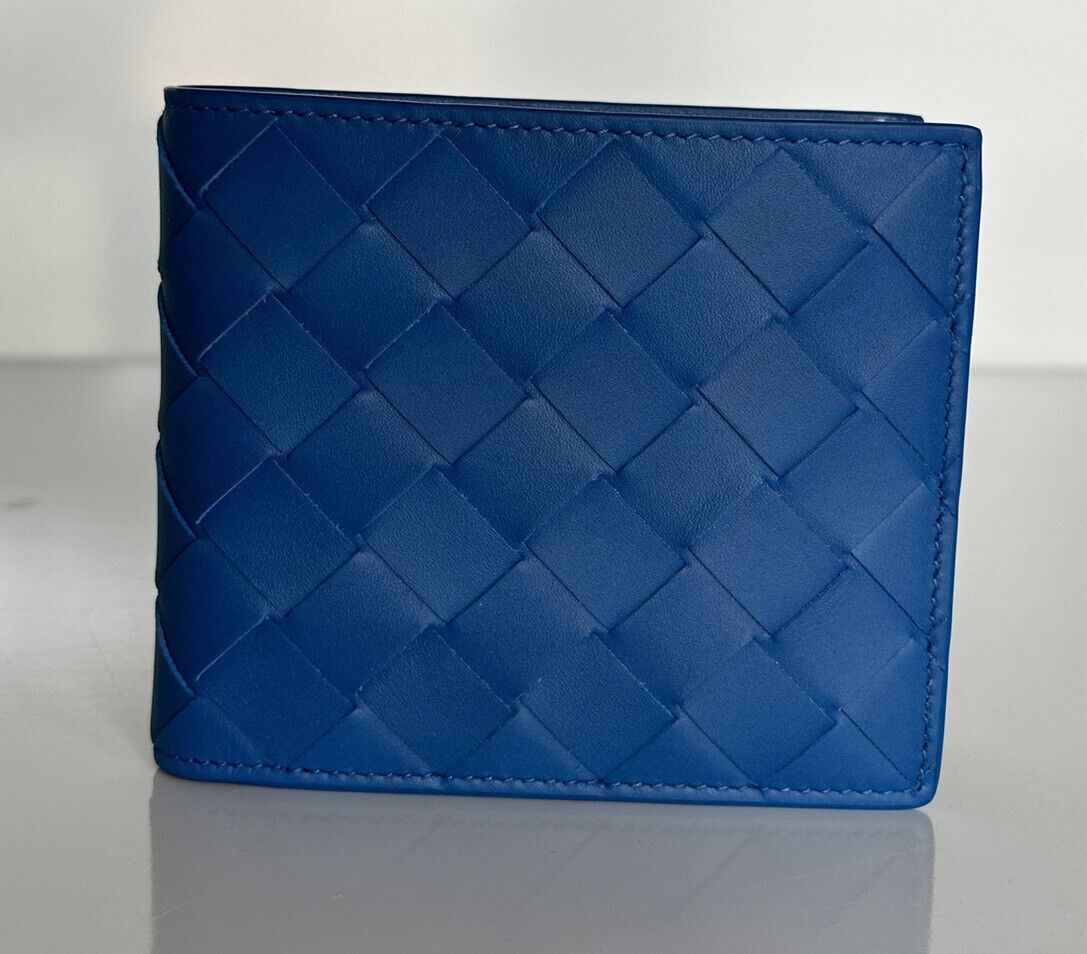 Neu mit Etikett: 550 $ Bottega Veneta Intrecciato Bluette Bi-fold Wallet aus Leder 605721 Italien