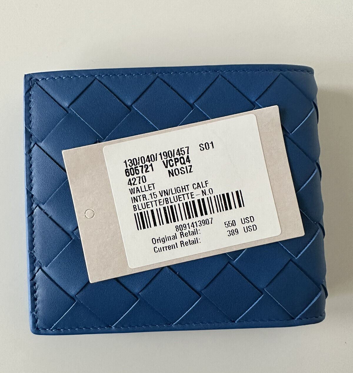 NWT $550 Складной кожаный кошелек Bottega Veneta Intrecciato Bluette 605721 Италия