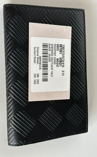 Neu mit Etikett: 380 $ Bottega Veneta Reisepasshülle aus geprägtem Leder Schwarz/Silber 667061 IT