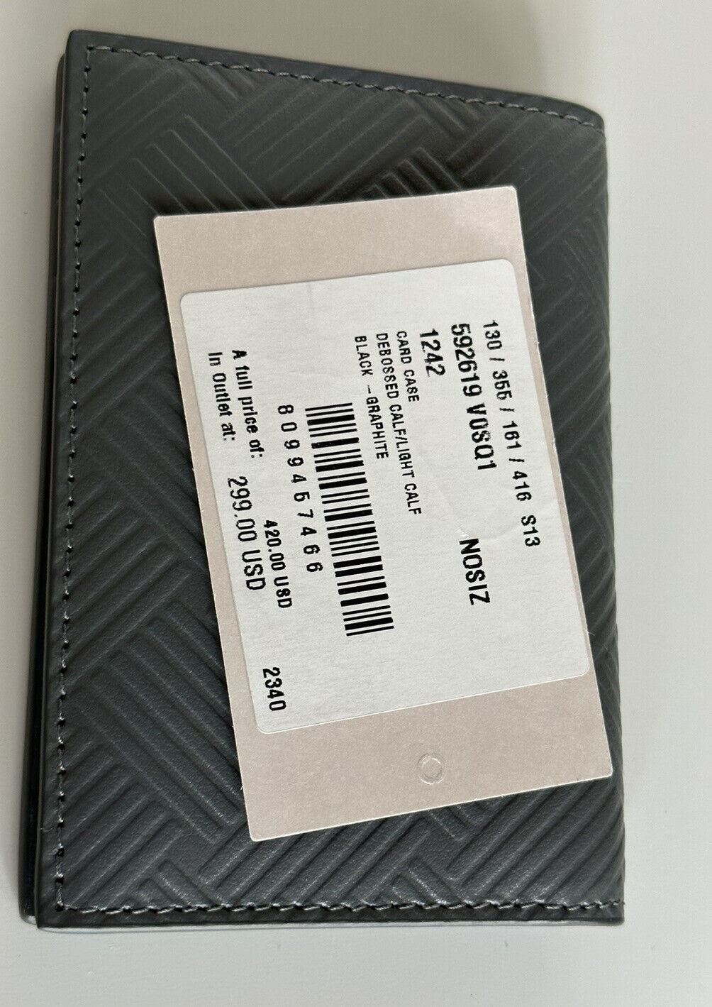 Neu mit Etikett: 420 $ Bottega Veneta Slim Kartenetui aus geprägtem Kalbsleder Grau 592619 Italien