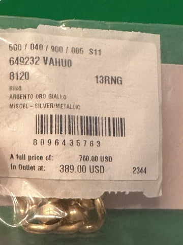 NWB $760 Bottega Veneta Gold Plated Sterling Silver Ring Size 13 649232 Italy