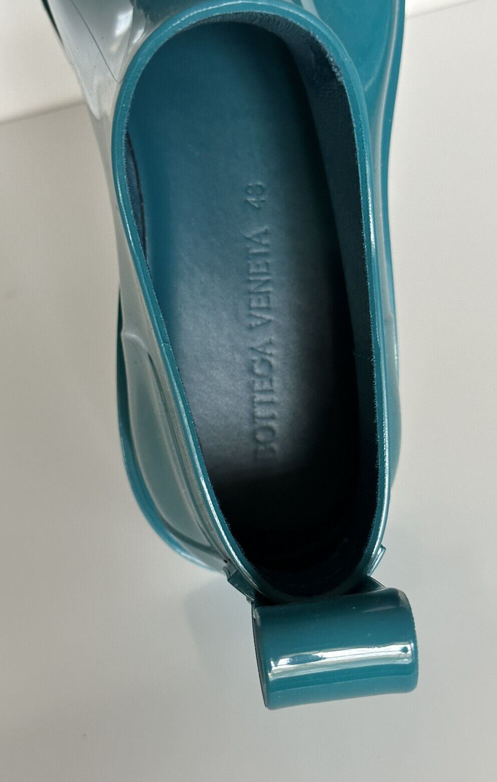 NIB $650 Bottega Veneta Shiny Rubber Blue Ankle Boots 12 US  (45 Euro) 680510 IT
