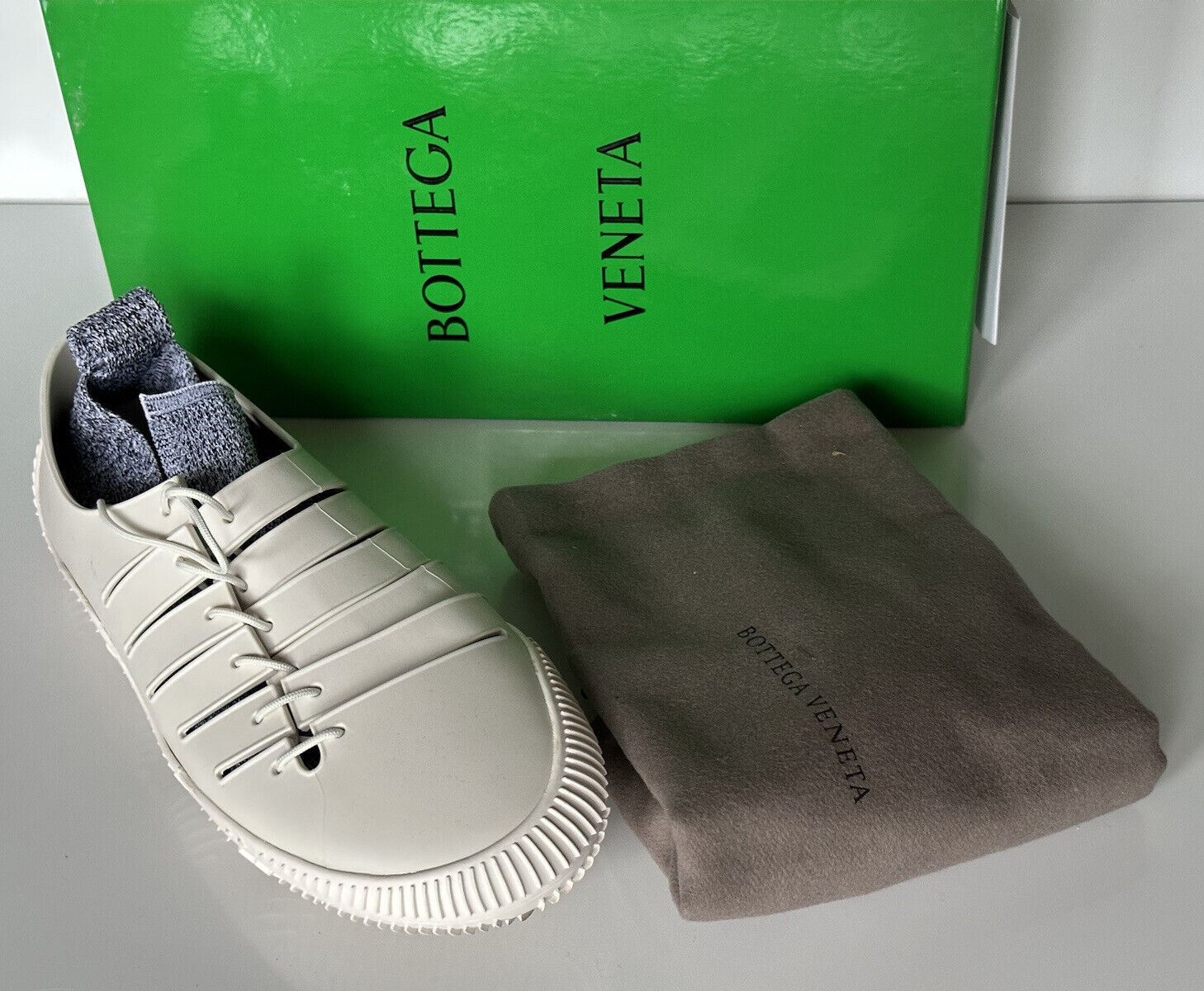 NIB $750 Bottega Veneta Tech Knit Rubber White Climber Sneakers 11 US 658725 IT