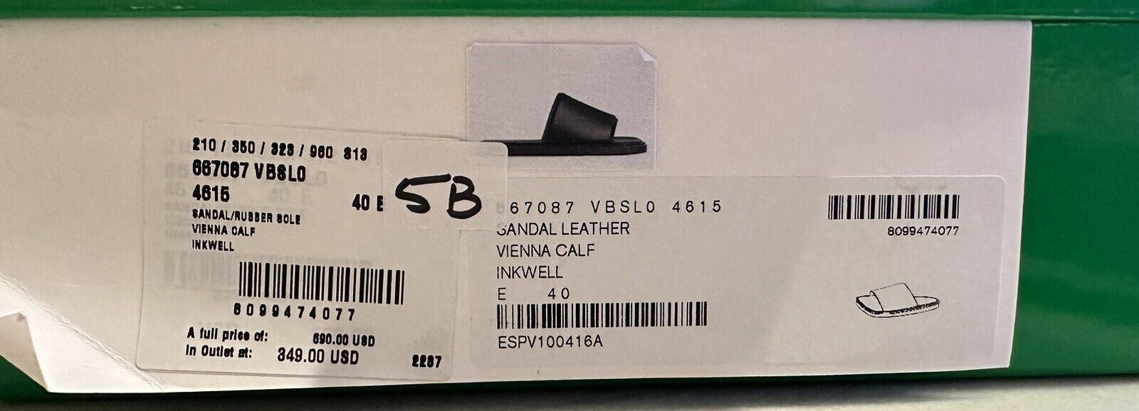 NIB $ 690 Bottega Veneta Herren-Sandalen aus Wiener Kalbsleder, Inkwell 7 US 667087