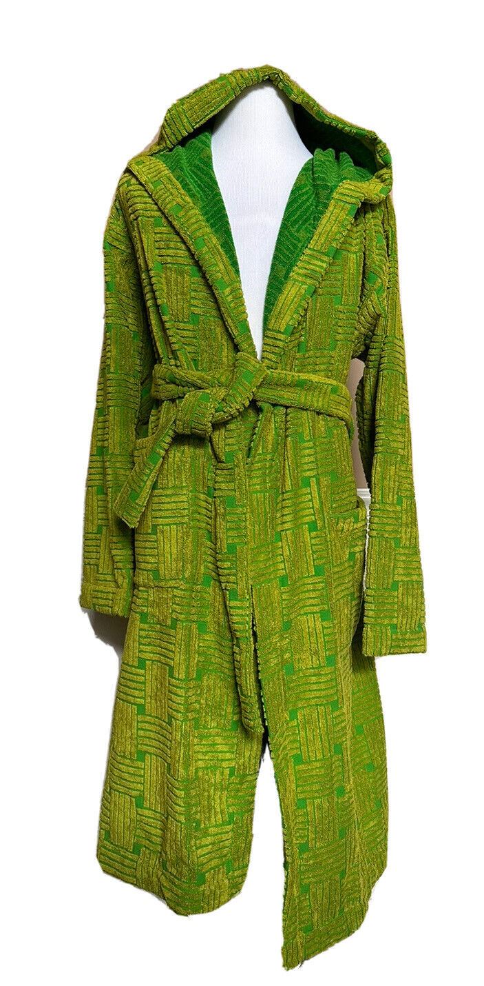 NWT $800 Bottega Veneta Intreccio Pattern Cotton Terry Bathrobe Kiwi L 656097 IT