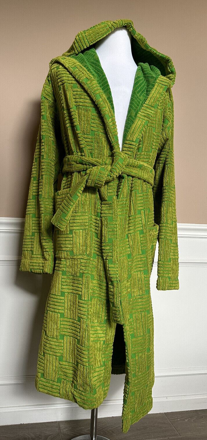 NWT $800 Bottega Veneta Intreccio Pattern Cotton Terry Bathrobe Kiwi L 656097 IT