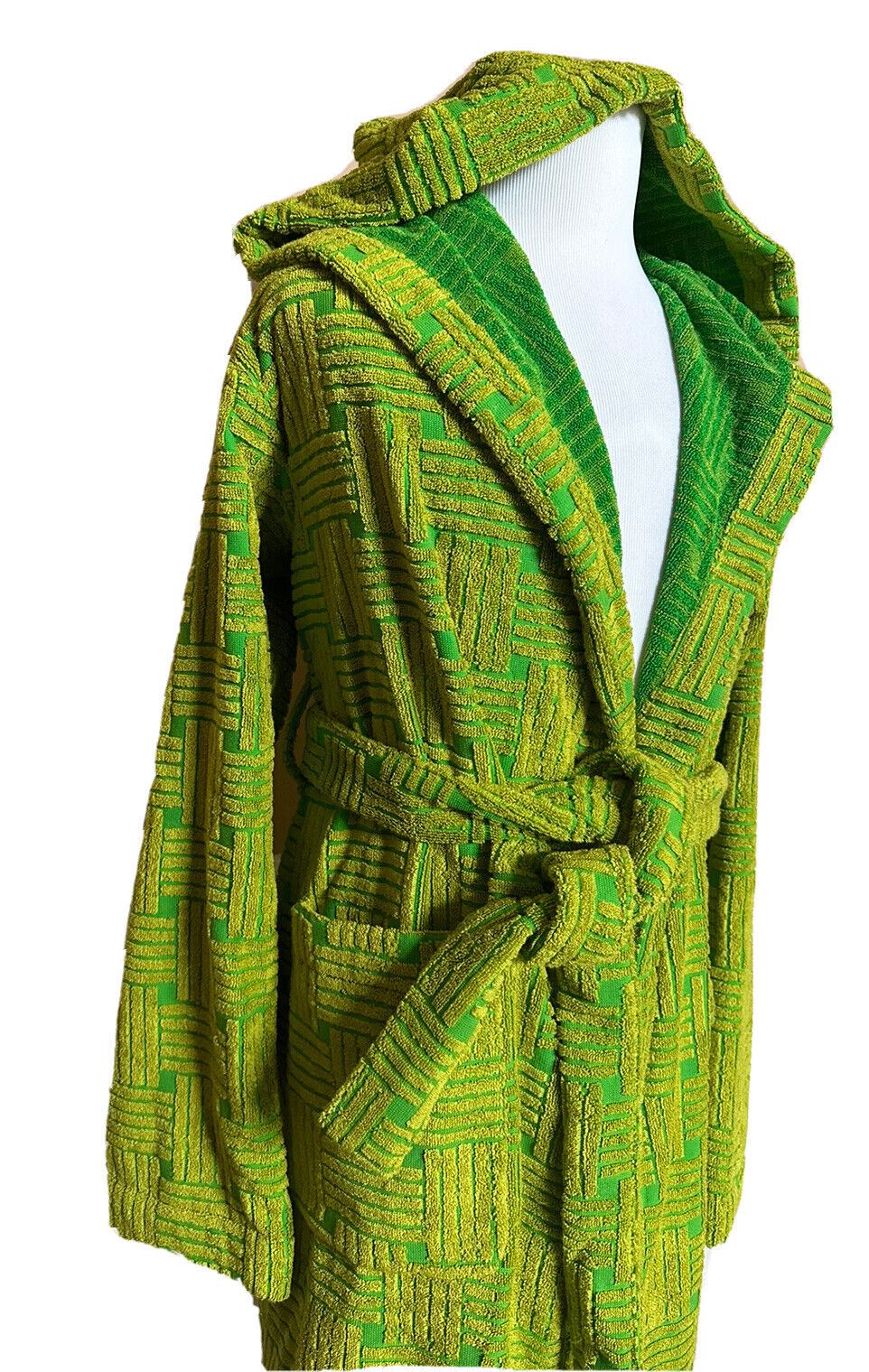 NWT $800 Bottega Veneta Intreccio Pattern Cotton Terry Bathrobe Kiwi L 656097 IT