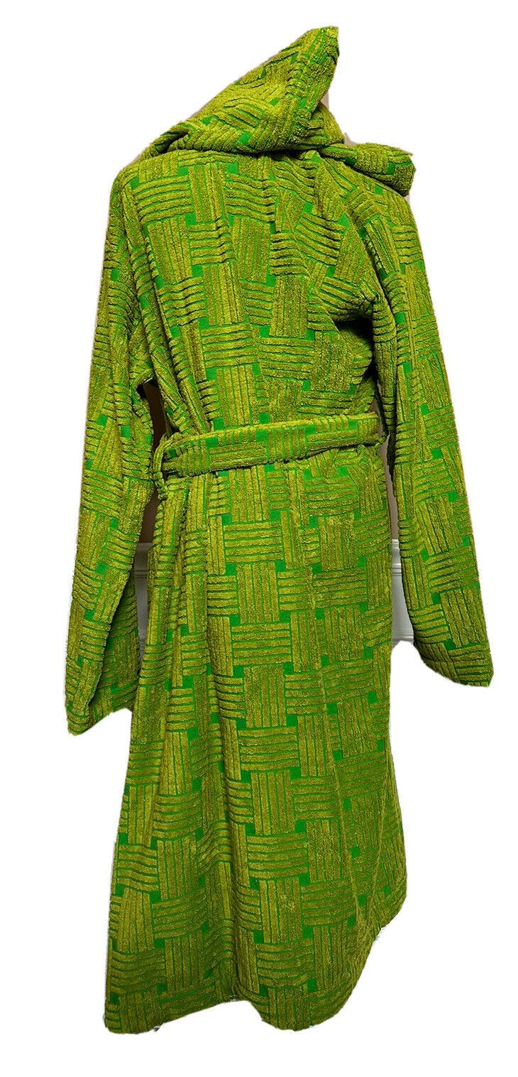 NWT $800 Bottega Veneta Intreccio Pattern Cotton Terry Bathrobe Kiwi L 656097 IT