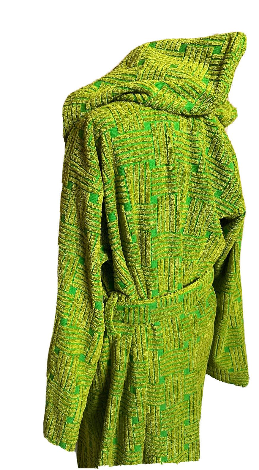 NWT $800 Bottega Veneta Intreccio Pattern Cotton Terry Bathrobe Kiwi L 656097 IT