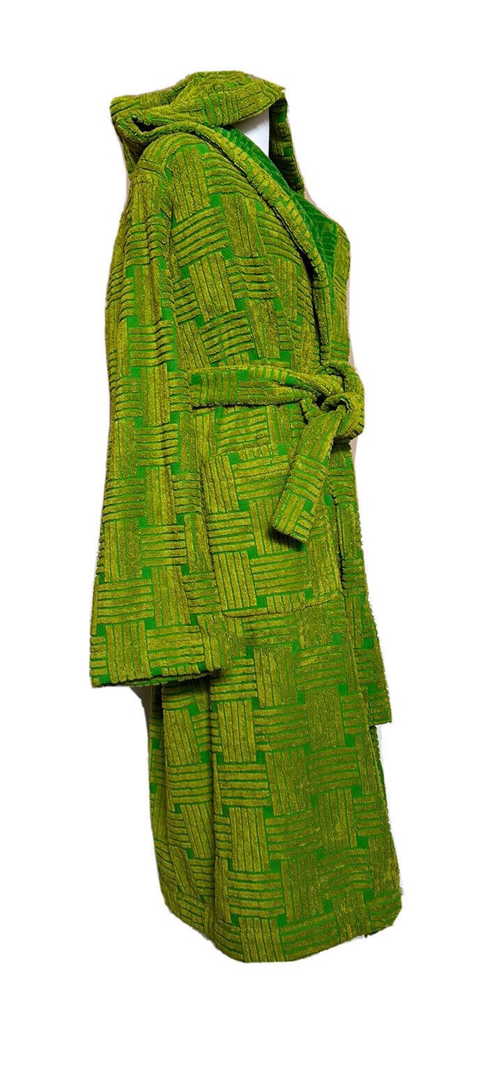 NWT $800 Bottega Veneta Intreccio Pattern Cotton Terry Bathrobe Kiwi L 656097 IT