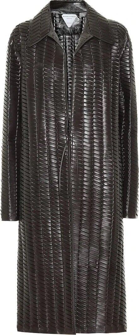 NWT $14900 Bottega Veneta Women's Woven Shiny Leather Coat Chocolate 38R 618482