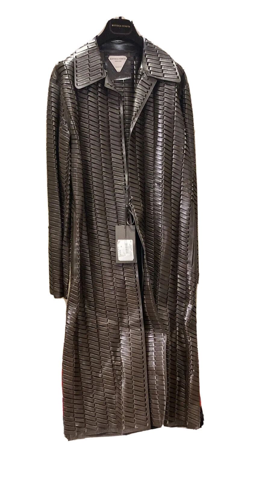 NWT $14900 Bottega Veneta Женское тканое блестящее кожаное пальто шоколадного цвета 38R 618482 