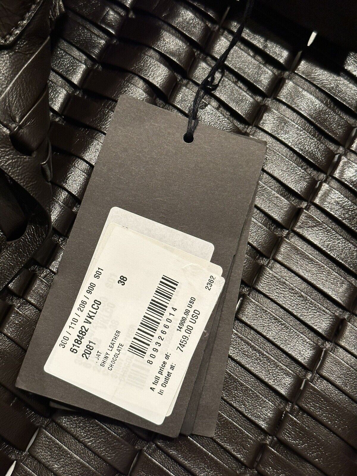 Neu mit Etikett: 14.900 $ Bottega Veneta Damen-Mantel aus gewebtem glänzendem Leder Schokolade 38R 618482 