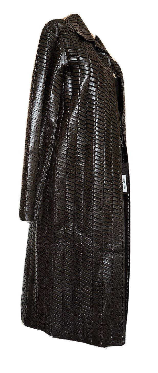 NWT $14900 Bottega Veneta Женское тканое блестящее кожаное пальто шоколадного цвета 36R 618482 