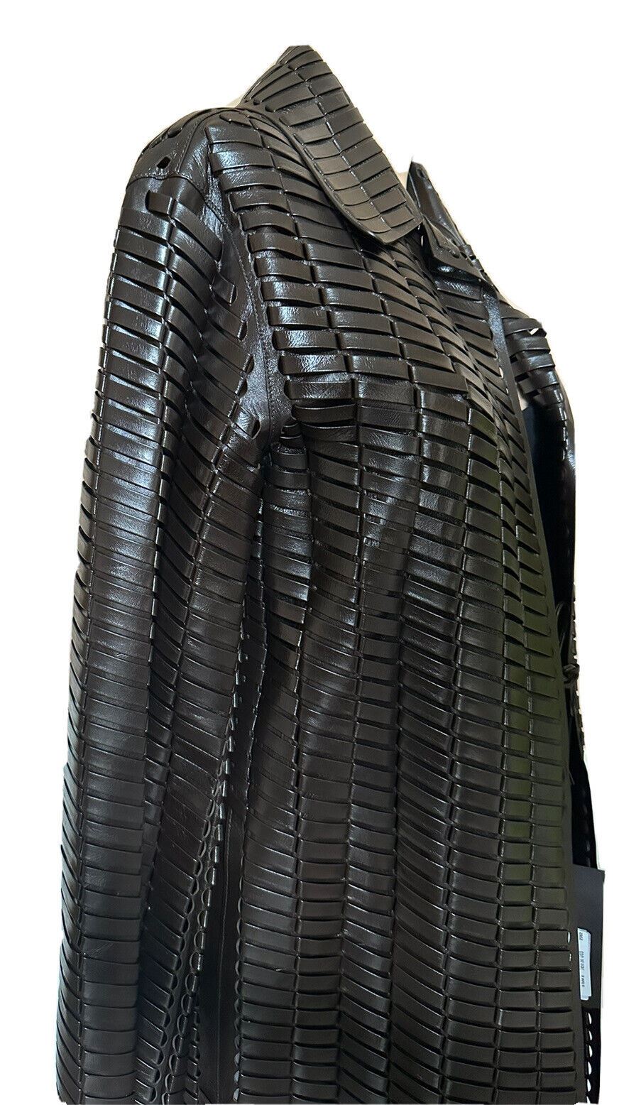 NWT $14900 Bottega Veneta Women's Woven Shiny Leather Coat Chocolate 36R 618482