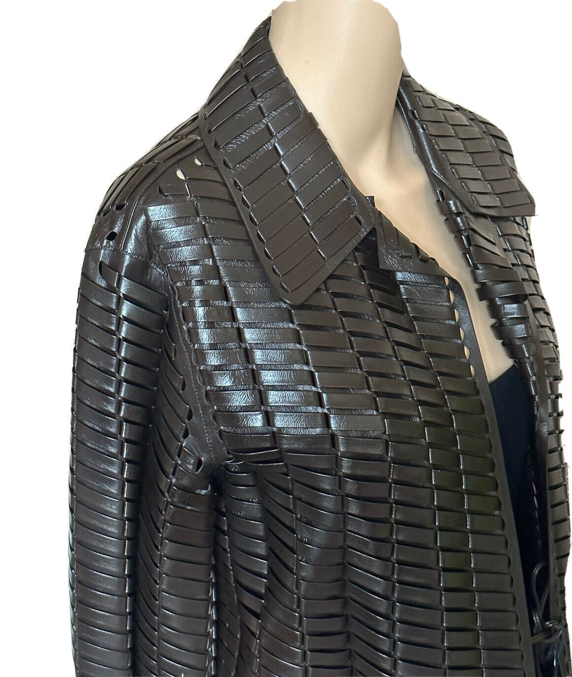 NWT $14900 Bottega Veneta Women's Woven Shiny Leather Coat Chocolate 36R 618482