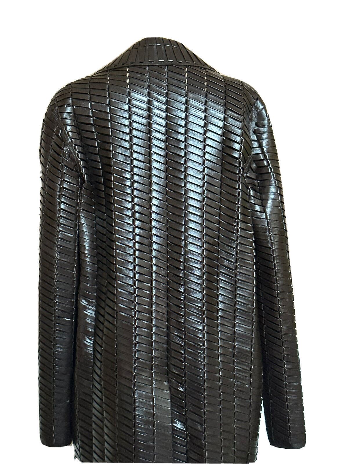 NWT $14900 Bottega Veneta Женское тканое блестящее кожаное пальто шоколадного цвета 36R 618482 