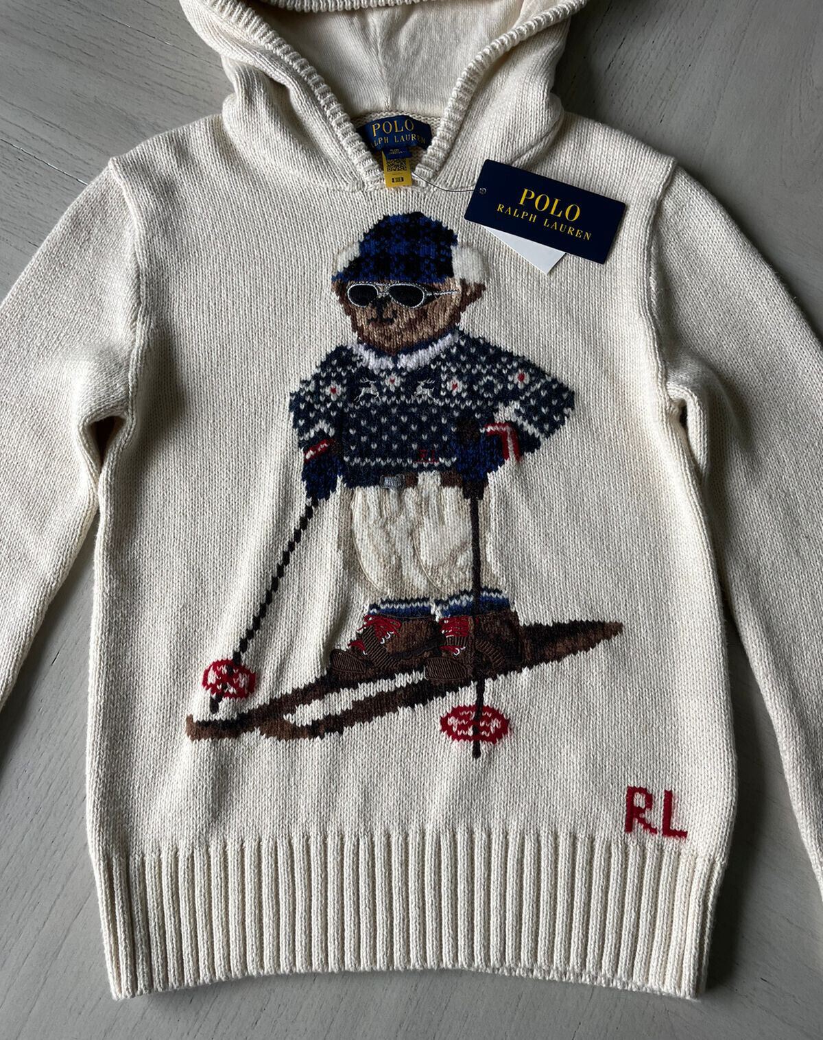 Neu mit Etikett: 165 $ Polo Ralph Lauren Jungen-Pullover aus Baumwolle/Wolle in Beige mit Bärenmotiv und Kapuzenpullover 4 