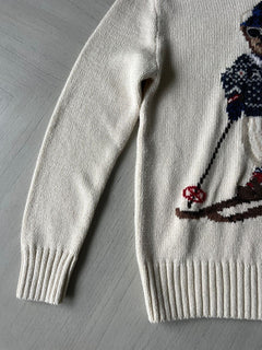 Neu mit Etikett: 165 $ Polo Ralph Lauren Jungen-Pullover aus Baumwolle/Wolle in Beige mit Bärenmotiv und Kapuzenpullover 4 