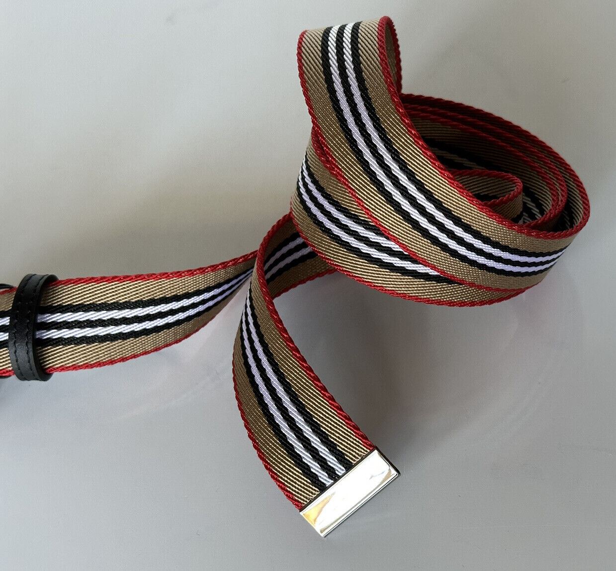 NWT Burberry Seatbelt-Buckle Webbing Webbed Icon Stripe Belt 36in / 90cm  $410