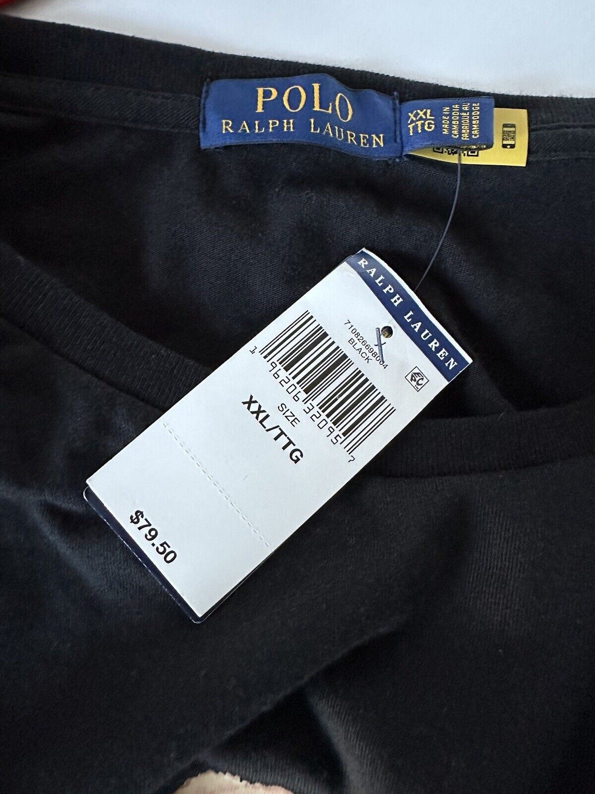 Neu mit Etikett: 79,50 $ Polo Ralph Lauren Langarm-T-Shirt mit Bärenmotiv, Schwarz, 2XL 