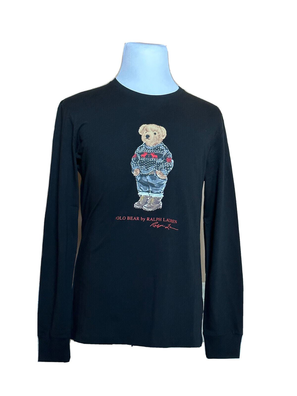 Neu mit Etikett: 79,50 $ Polo Ralph Lauren Langarm-T-Shirt mit Bärenmotiv, Schwarz, XL 