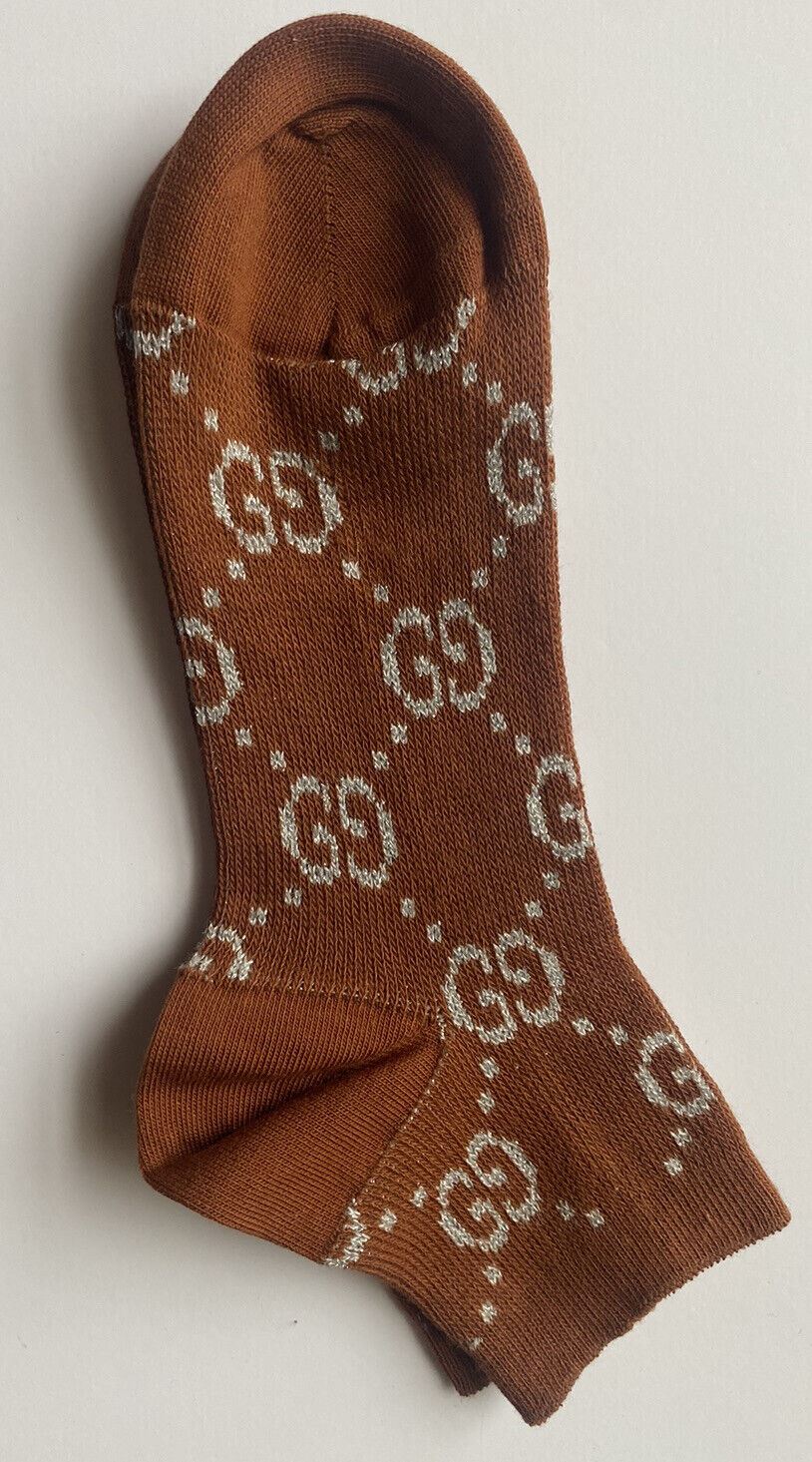 NWT Gucci Mini Greek Interlocking GG Silver/Brown Socks Small (Size 8) 631451