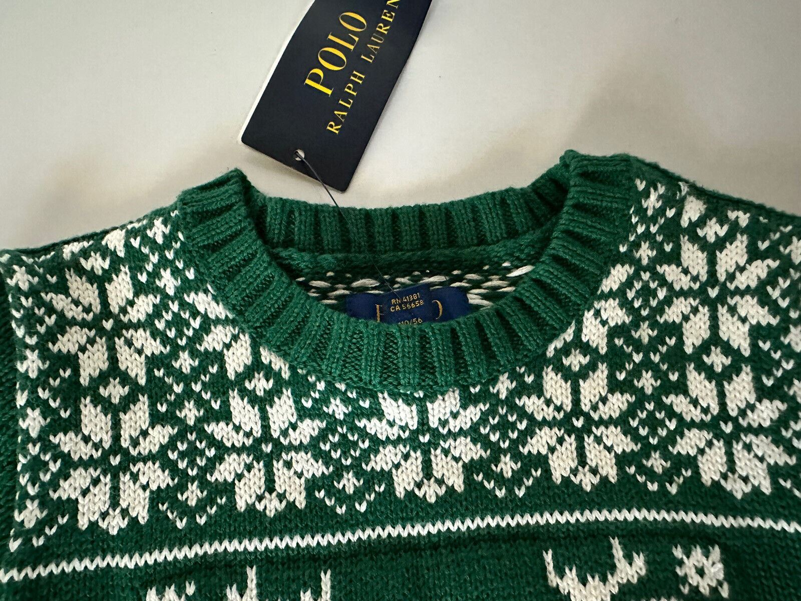 Neu mit Etikett: Polo Ralph Lauren Jungen-Pullover aus grüner Baumwolle/Wolle, Größe 6
