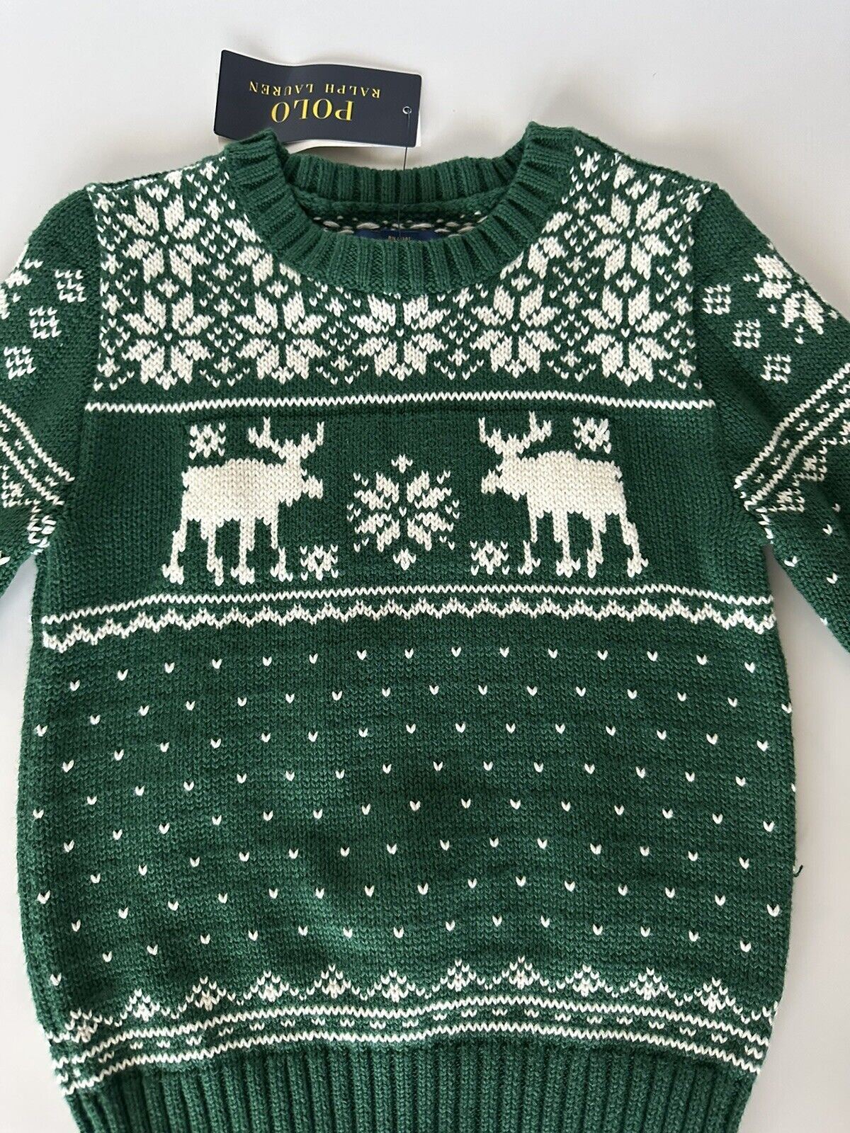Neu mit Etikett: Polo Ralph Lauren Jungen-Pullover aus grüner Baumwolle/Wolle, Größe 4T