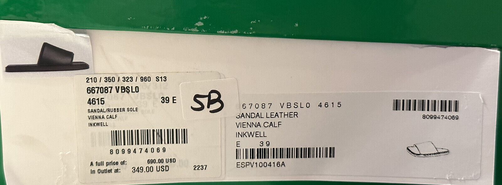 NIB $ 690 Bottega Veneta Herren-Sandalen aus Wiener Kalbsleder, Inkwell 6 US 667087 
