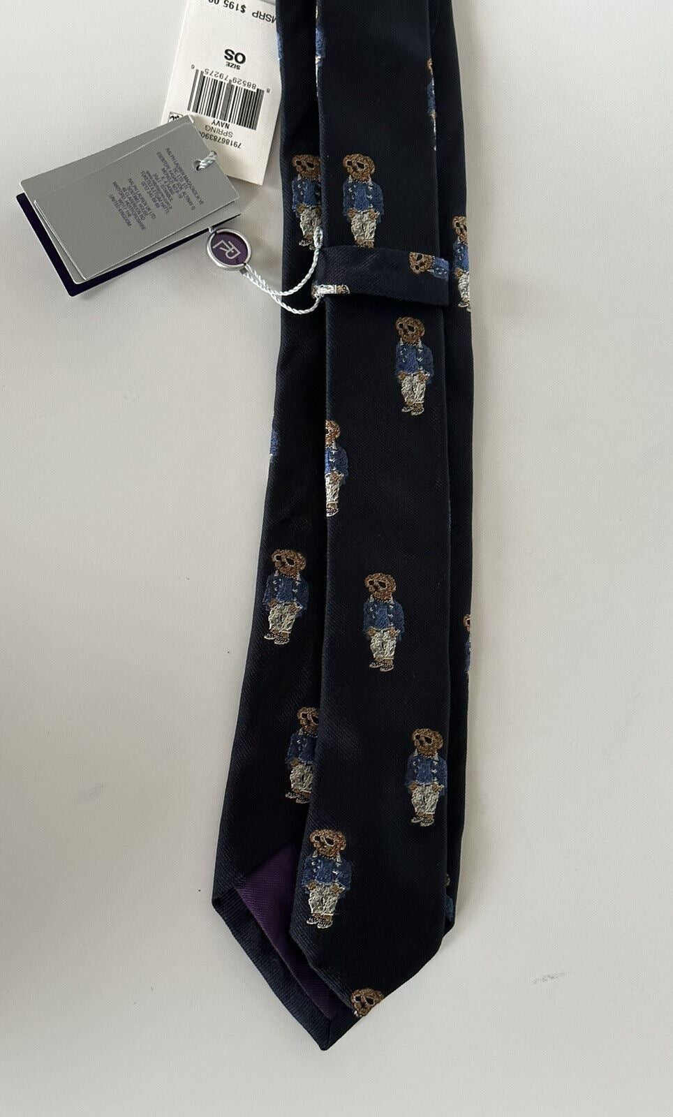 NWT $195 Галстук на шею с фиолетовой этикеткой Ralph Lauren из 100% шелка ручной работы, синий цвет 