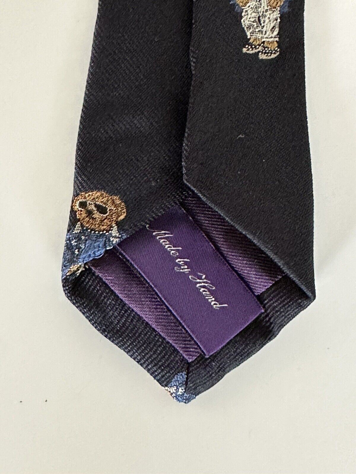 NWT $195 Ralph Lauren Purple Label Bear Neck Tie 100% Silk Handmade Italy Blue