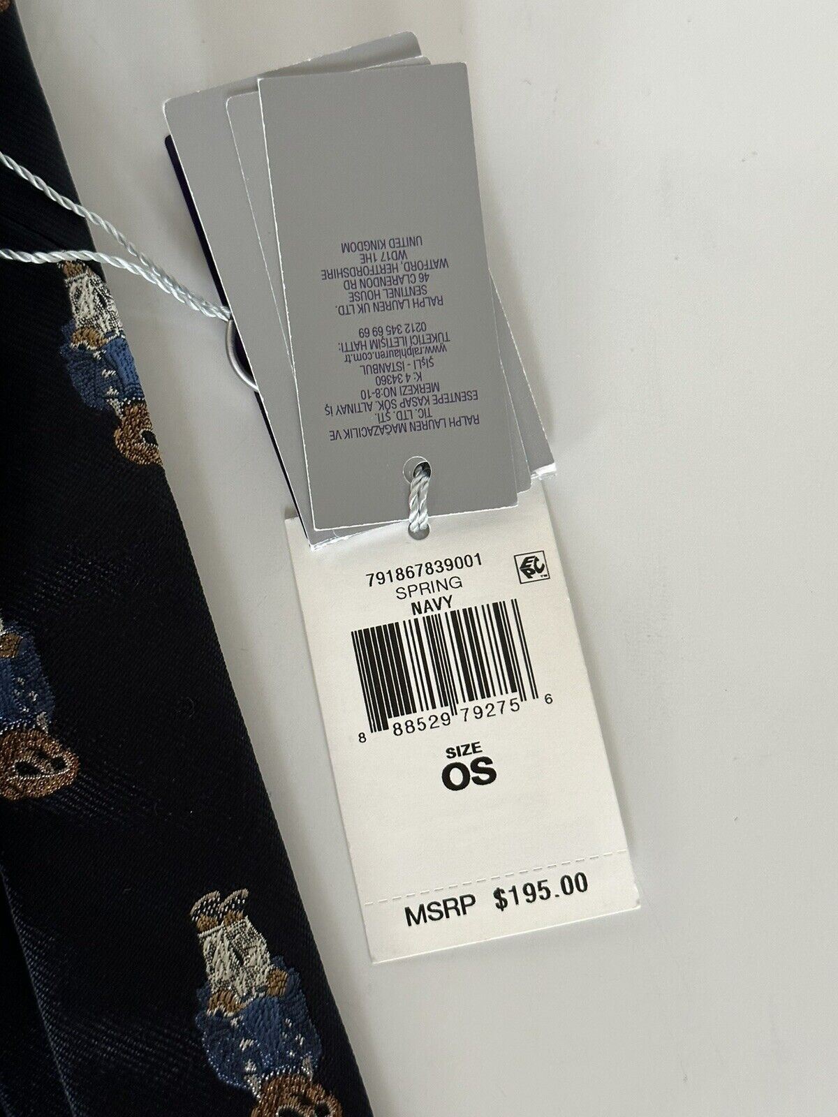 Neu mit Etikett: 195 $ Ralph Lauren Purple Label Bären-Krawatte, 100 % Seide, handgefertigt, Italien, Blau 