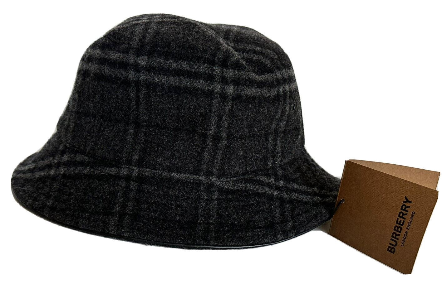 NWT $530 Burberry Check Bucket Hat Wool/Cashmere Black M (57 Euro) 8044077 Italy