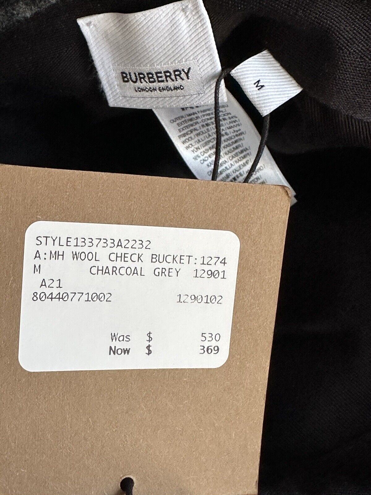 Neu mit Etikett: 530 $ Burberry Check Bucket Hat Wolle/Kaschmir Schwarz M (57 Euro) 8044077 Italien 