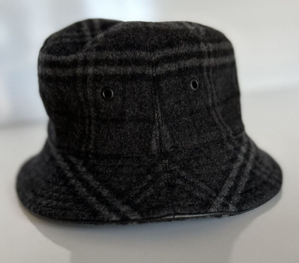 NWT $530 Burberry Check Bucket Hat Wool/Cashmere Black L (59 Euro) 8044077 Italy