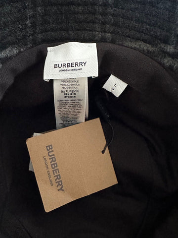 NWT $530 Burberry Check Bucket Hat Wool/Cashmere Black L (59 Euro) 8044077 Italy