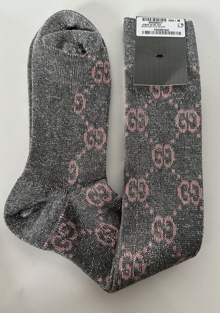 Neu mit Etikett: Gucci Greek Interlocking GG Kniestrümpfe in Silber/Pink Metallic 476525 