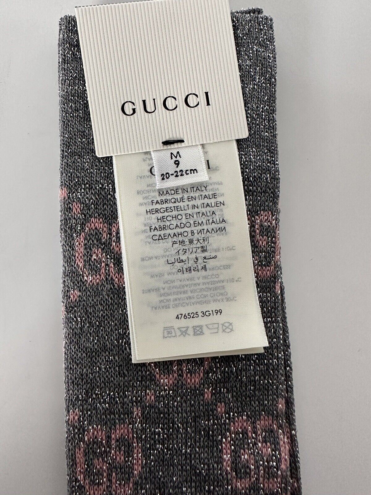 Neu mit Etikett: Gucci Greek Interlocking GG Kniestrümpfe in Silber/Pink Metallic 476525 